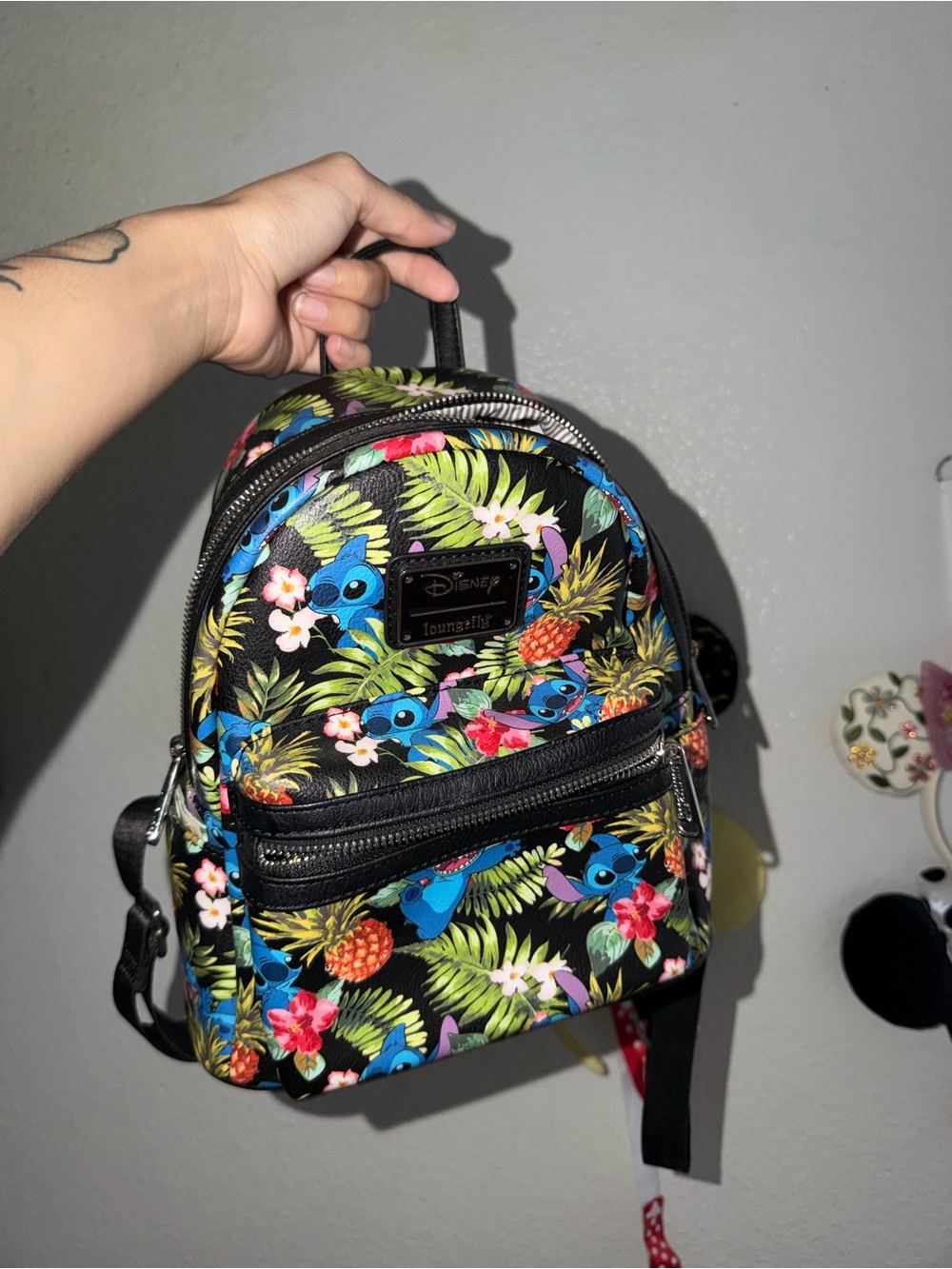 Disney Loungefly Black Tropical Stitch Mini Backpack